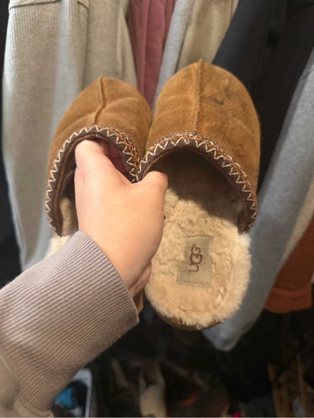 UGG Chestnut Suede Slip-On Shearling Clog - Picture 5 of 6